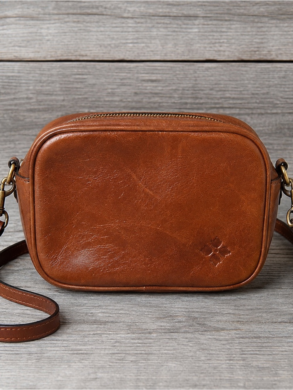 Patricia Nash Cognac Leather Crossbody Camera Bag Vintage Italian Style